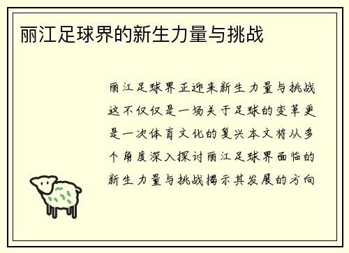 丽江足球界的新生力量与挑战